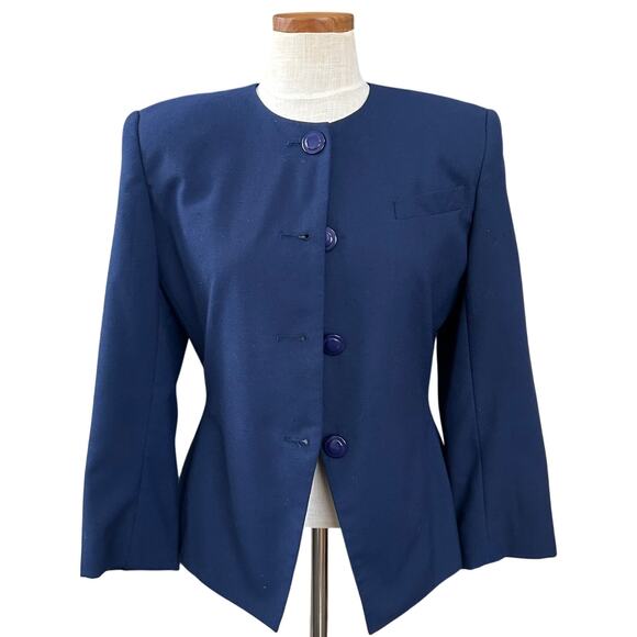 Vtg Raoul Angular Blue Blazer 6 80s Power Dressing Career Office Structured - Picture 3 of 12